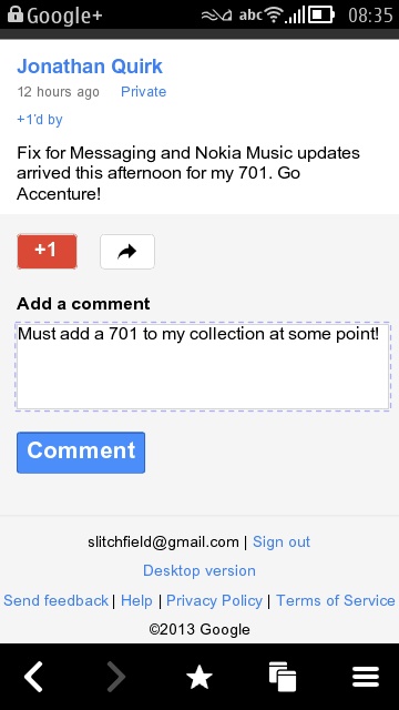 Google+ in mobile web