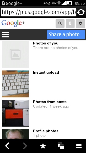 Google+ in mobile web