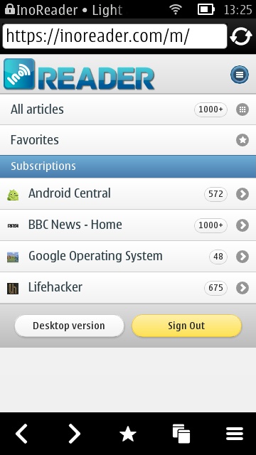 Screenshot, InoReader on Symbian