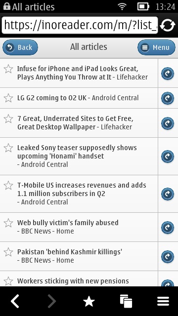 Screenshot, InoReader on Symbian