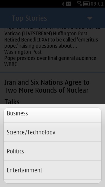 Screenshot, News for Symbian