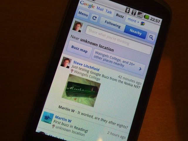 The Buzz web site, as seen from the Nexus One