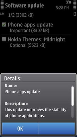 Screenshot of the update