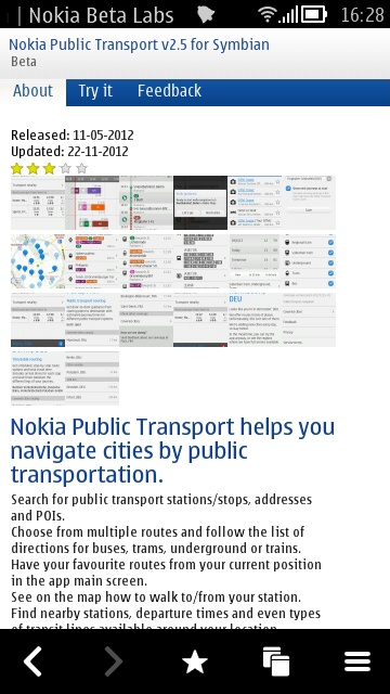 Screenshot, Public Transport beta