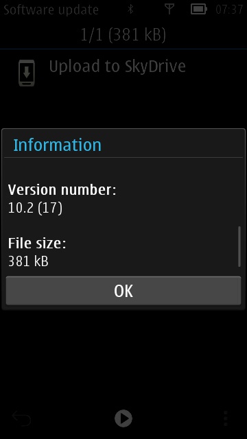 Screenshot, SkyDrive upload facility