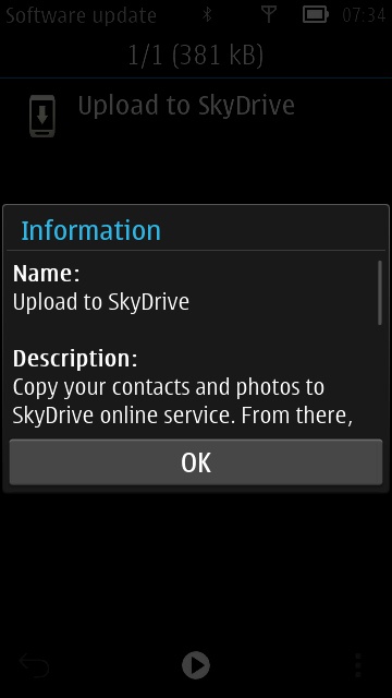 Screenshot, SkyDrive upload facility