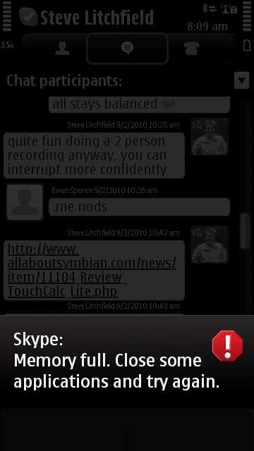 Screenshot, Skype for S60 5th Edition