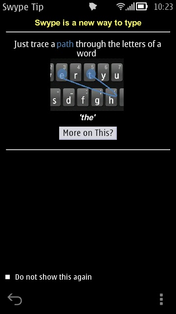 Screenshot, Swype for Symbian install