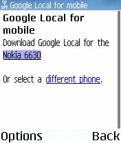 Screenshot, Google Local for Mobile