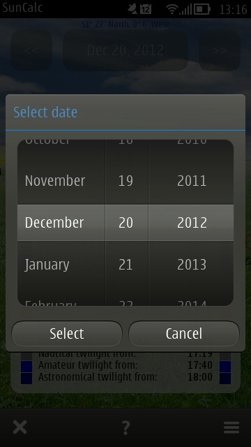Screenshot, SunCalc