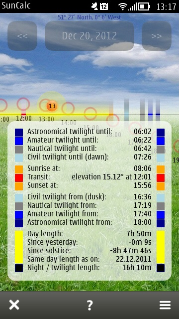 Screenshot, SunCalc